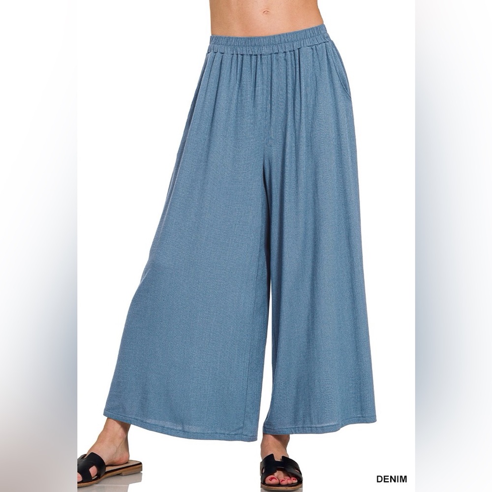 Zenana Outfitters Denim Blue Wide-Leg Palazzo Pants